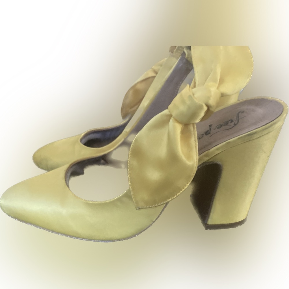 Free People Yellow Satin heels with side adjustable bow